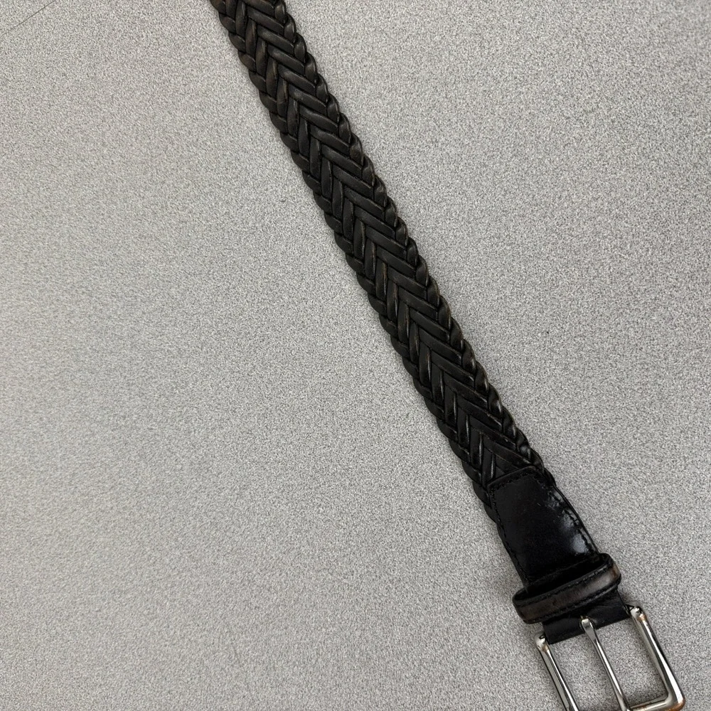 Cole Haan Belt Mens 32 Dark Brown Braided Woven Leather Silver Buckle CHBM31010